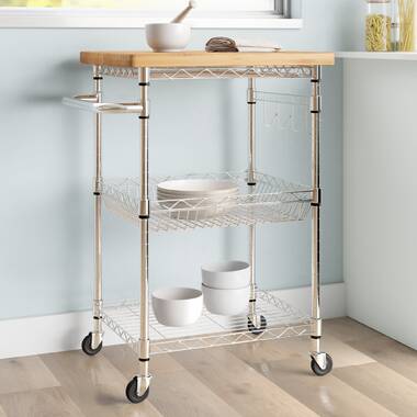 The Twillery Co. Shepha Kitchen Cart with Solid Wood Top